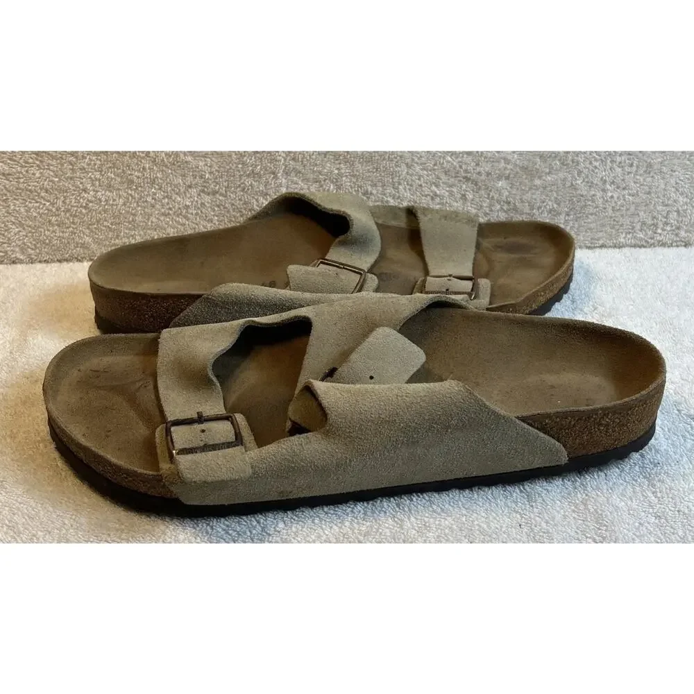 Birkenstock Arizona Tan Grey Soft Footbed Suede Leather Sandals Men Size 48/15